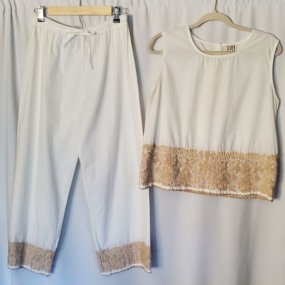 Sister Mary White Set with Tan Embroidery